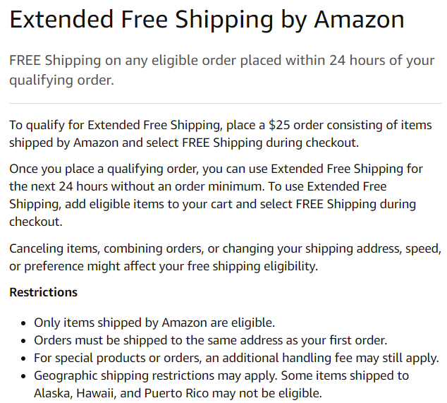 Amazon free shipping detail
