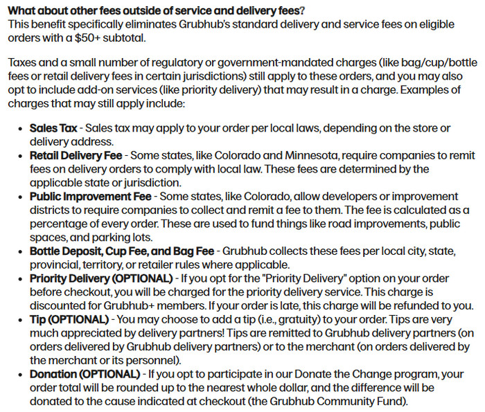 Grubhub delivery and service fee details