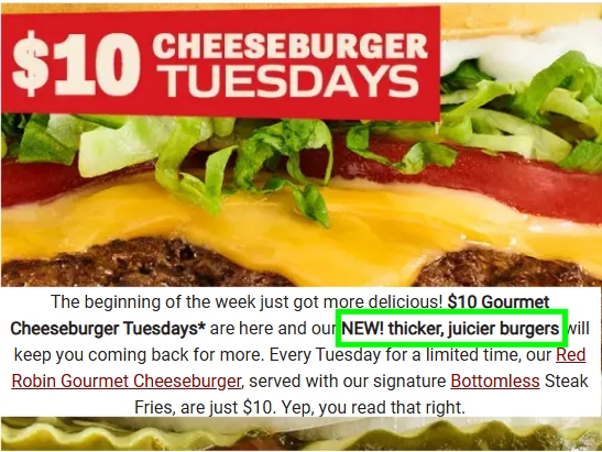 Red Robin $10 promotion