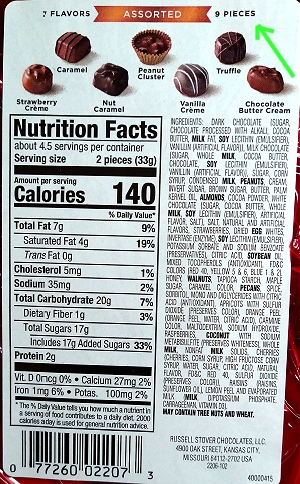 Russell Stover Nutrition label