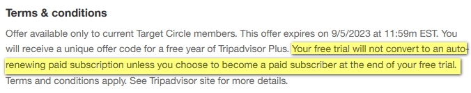 Target/TripAdvisor terms