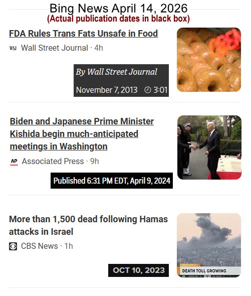Old news presented as new on Bing News