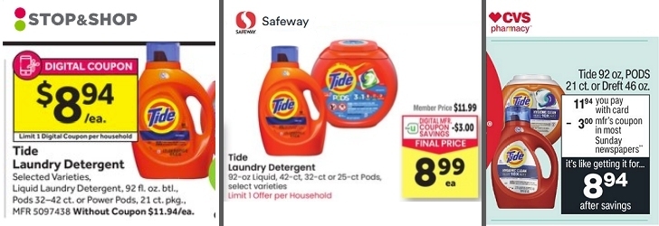 Tide in three stores