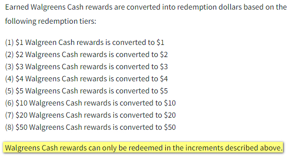 Walgreens redemption chart